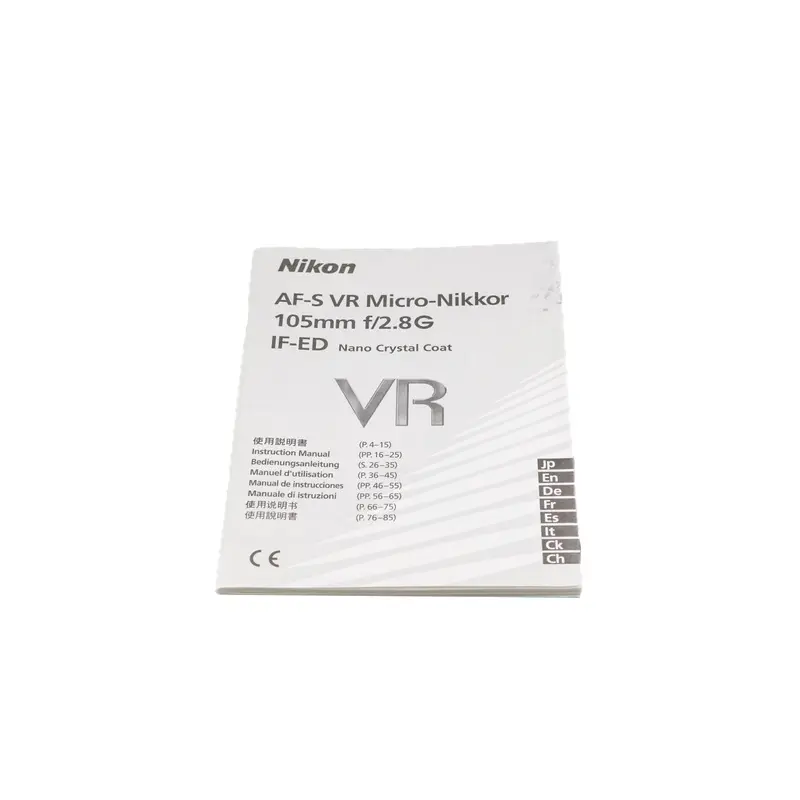 Nikon 105mm f2.8 G ED VR N AF-S Micro-Nikkor Instructions