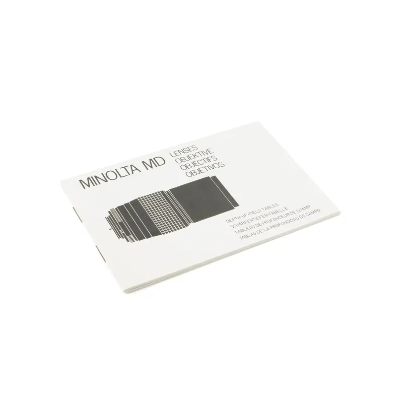 Minolta MD Lenses Depth Of Field Table Instructions