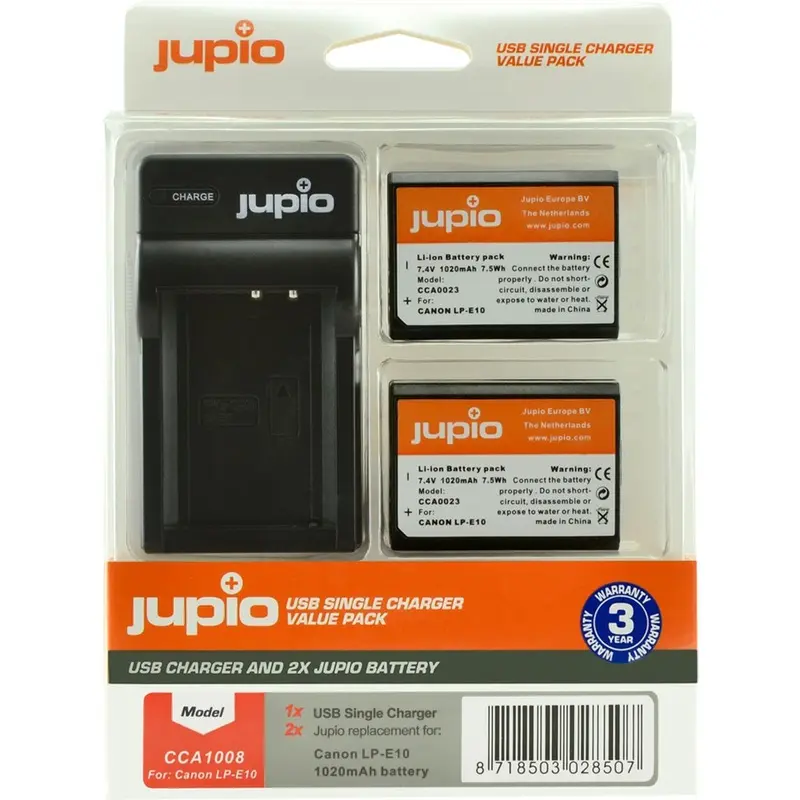 Jupio Kit: 2X Battery LP-E10 + USB Single Charger