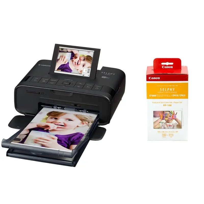 Canon SELPHY CP1300 Compact Photo Printer - Black & RP-108IN Ink & paper pack