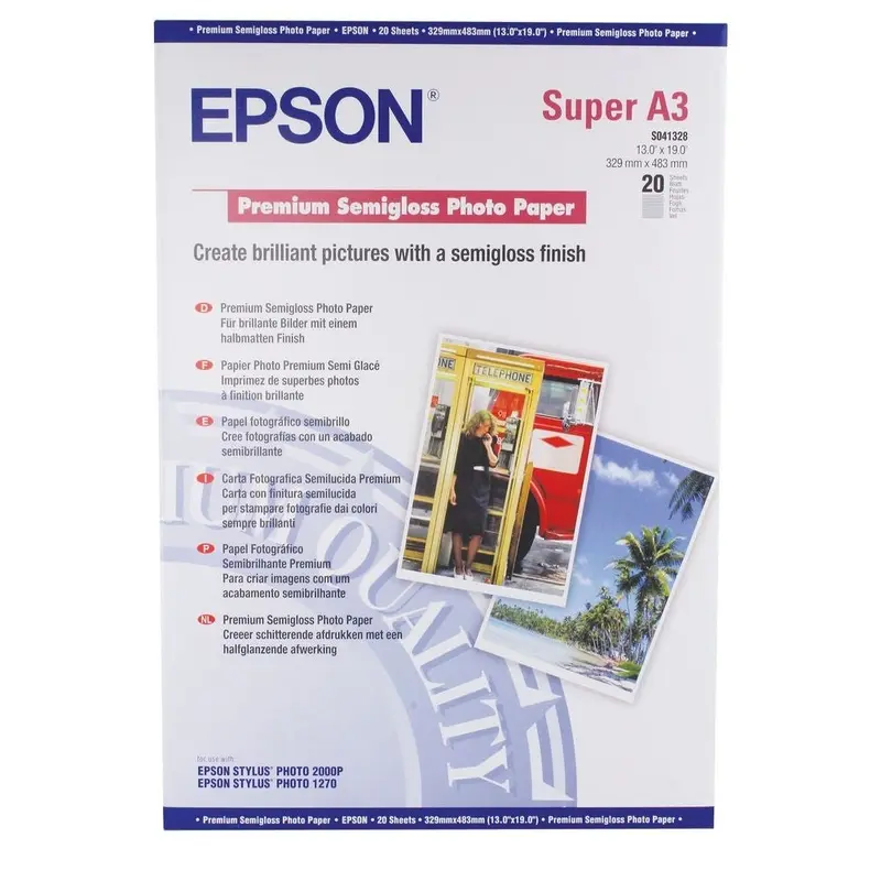 Epson A3 Premium Semi-Gloss Photo Paper A3+ 250gsm (Pack of 20)