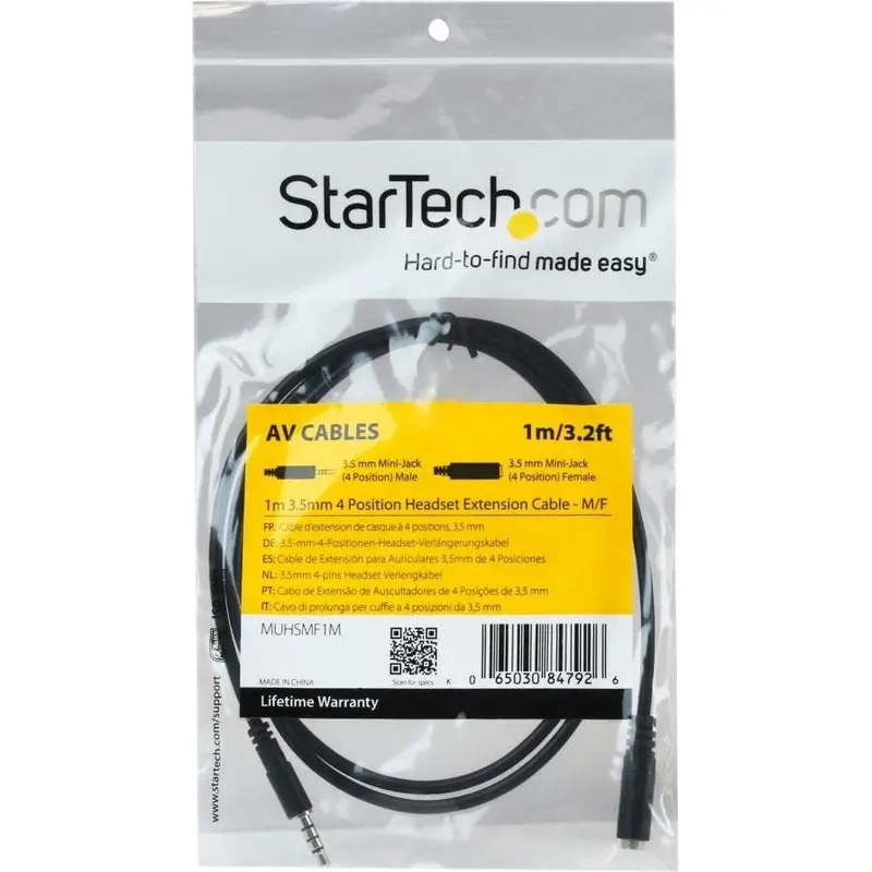 StarTech MUHSMF1M 1m 3.5mm 4 Position TRRS Headset Extension Cable