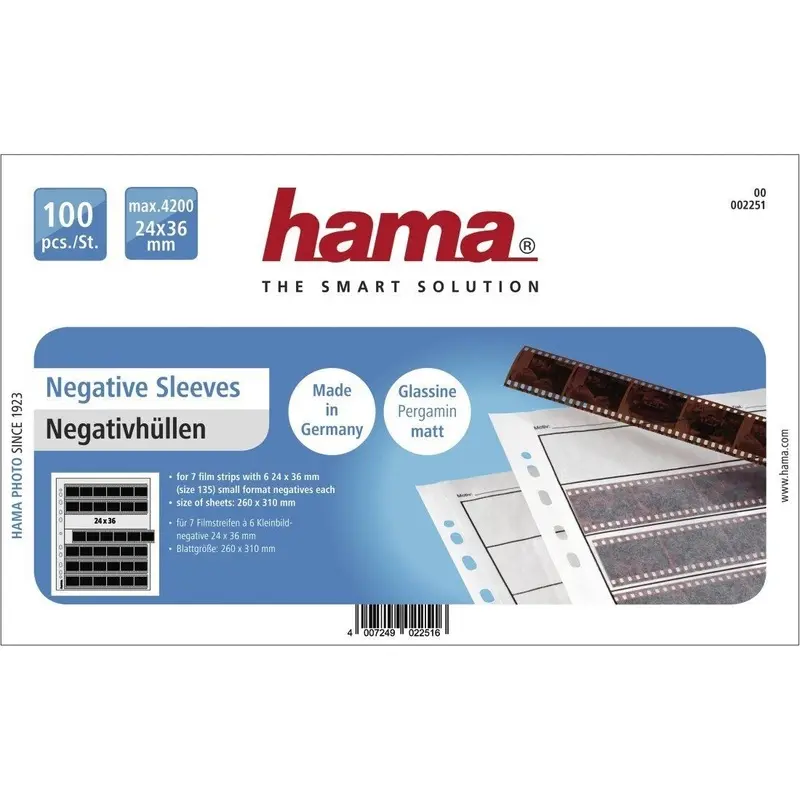 Hama 002251 24 x 36mm Negative File Sleeves and Glassine Matt 100 Sheets