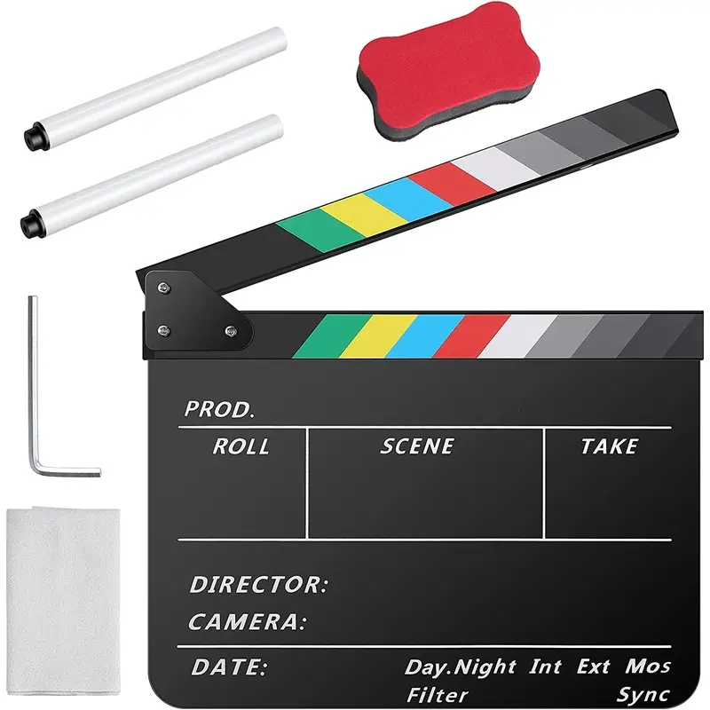 Acrylic Plastic Director's Film Clapboard Scene Clapper Board - Kit - Black