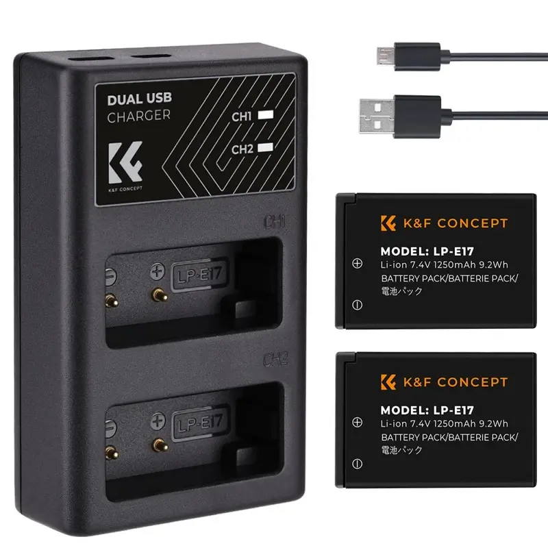 K&F Concept LP-E17 Canon Battery and Dual Battery Charger Kit