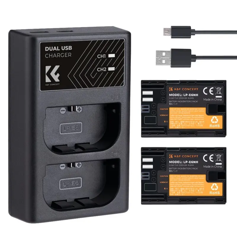 K&F Concept LP-E6NH canon battery 2-pack dual slot battery charger kit KF28.0021