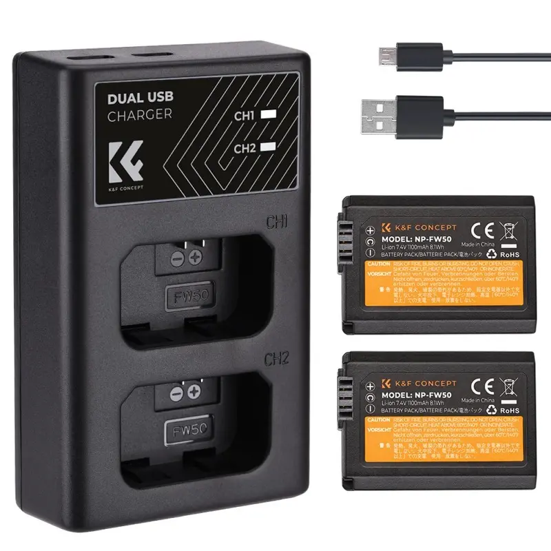 K&F Concept NP-FW50 sony battery and dual slot battery charger kit