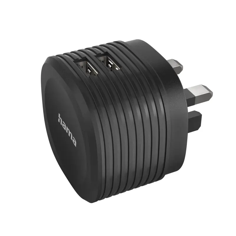 Hama Dual USB Charger, 2x USB, 2.4A with UK plug - black