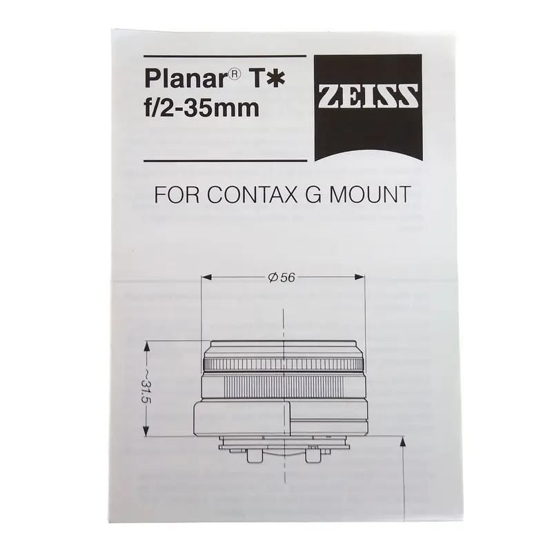 Contax G Planar 35mm f/2 Instruction Manual.