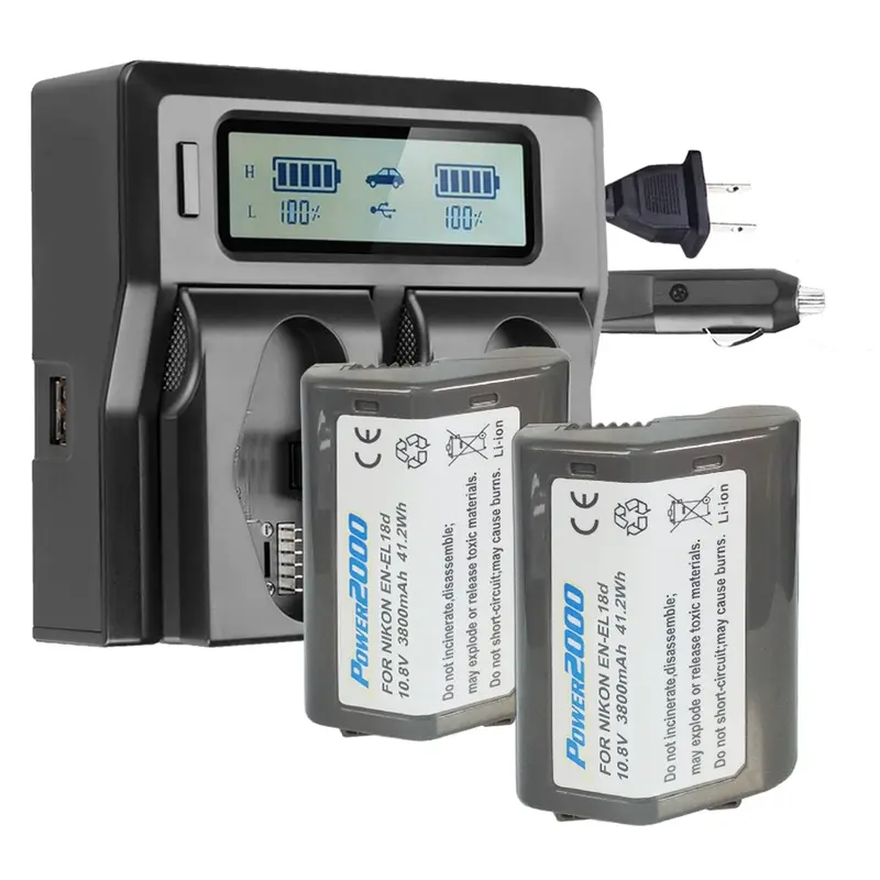 Vidpro ACD8002BC 2x Batteries plus Dual Bay LCD Charger for Nikon ENEL18D