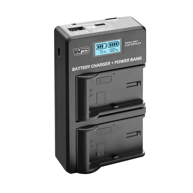 Vidpro VDL Dual-Bay LCD Display Charger + Power Bank F/7.2V & 7.4V Camera Batteries