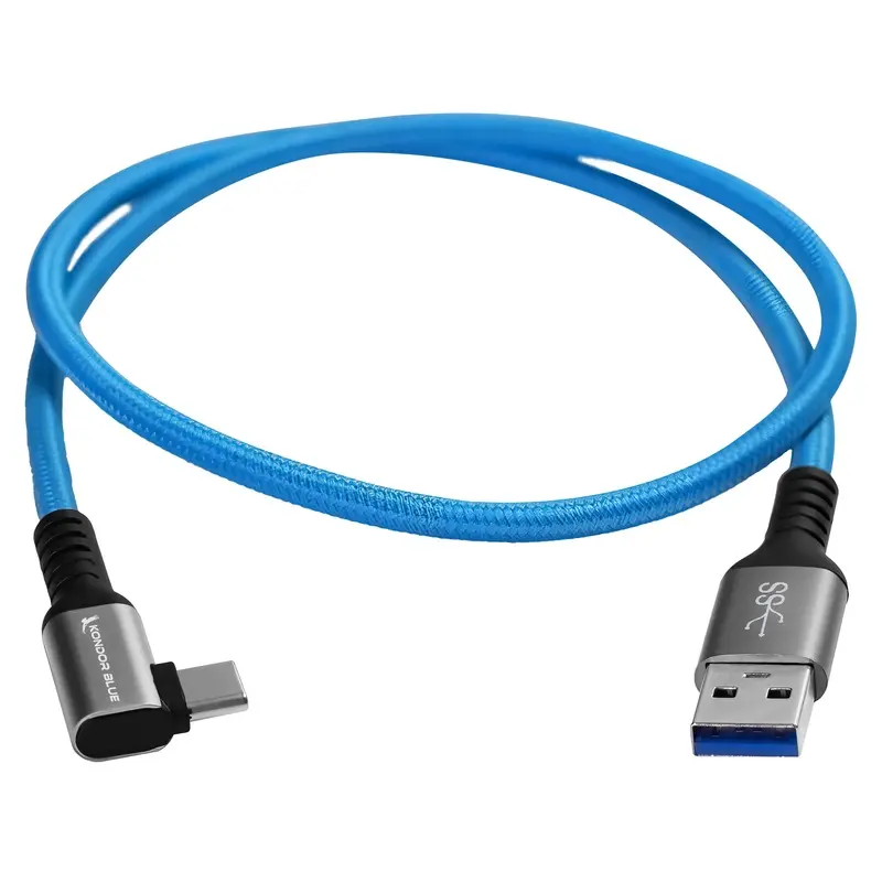Kondor Blue USB A TO USB C Right Angle High Speed Data & Power Cable 3A 60W 5G (2 FEET)