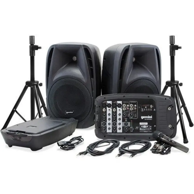 Gemini ES-210MXBLU Dual 10" Passive Speakers With Detachable Powered Mixer
