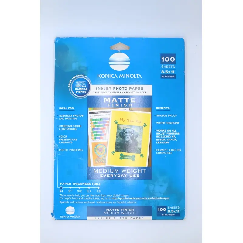 Konica Minolta InkJet Everday Use Matte Finish Photo Paper 100 Sheets (8.5 x 11)